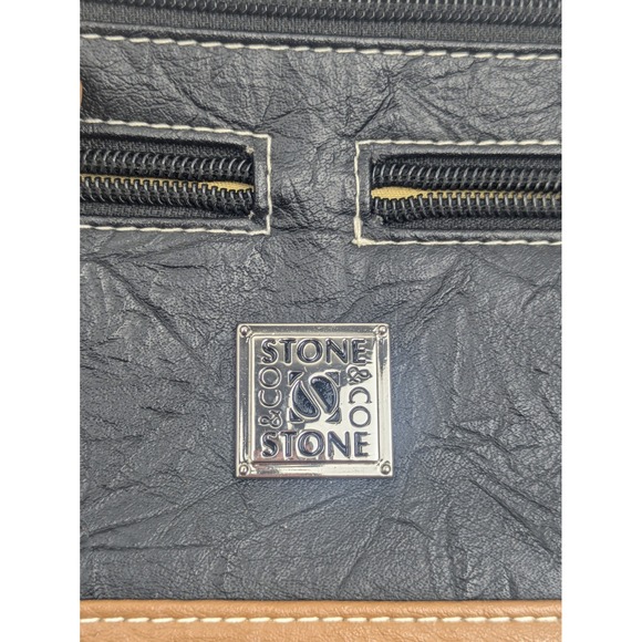 Stone & Co Crossbody Bag Black Tan Faux Leather Purse Zip Pockets Shoulder - Picture 2 of 16